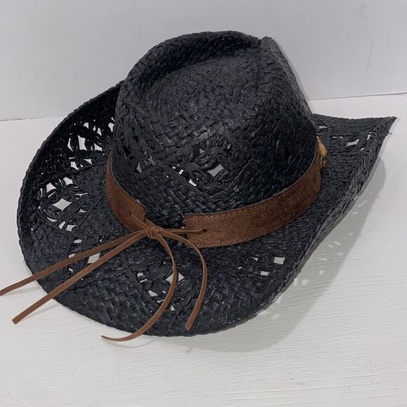 Vamuss Straw Cowboy Hat W/Vegan Leather Band & Beads, Shapeable Brim 57CM - Picture 6 of 11
